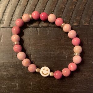 {Handmade} Pink Beaded Bracelet with Smiley Charm